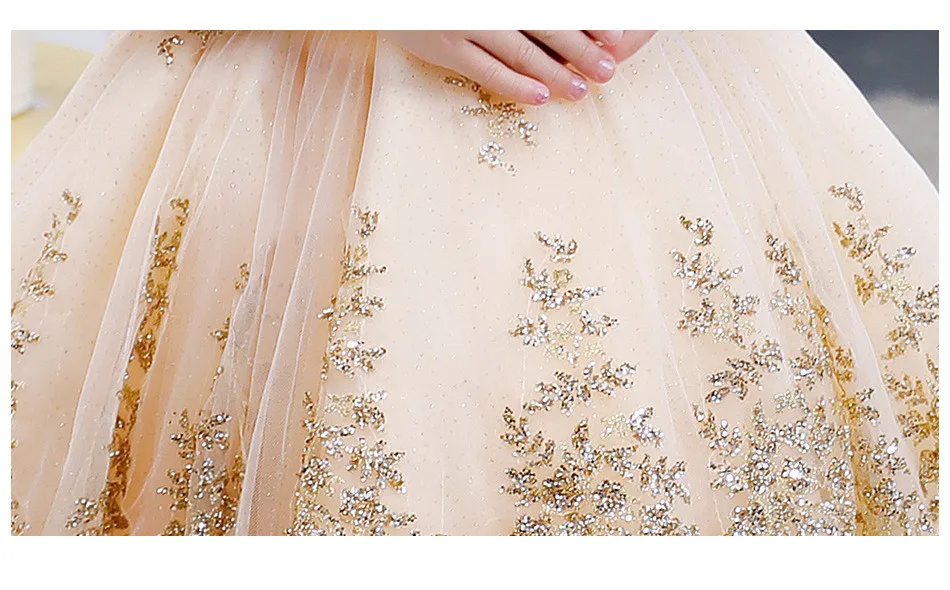 Gold Lace Dress Flower Girl Princess Sleeveless Party Wedding Dresses Toddler Kids Wear First Communion Gowns | Детская одежда и