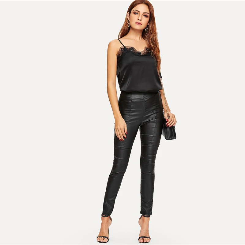 SHEIN Топ На Бретелях С Кружевной Отделкой Гламурный Кружевной Топ, Элегантный Топ С Ажурной Отделкой