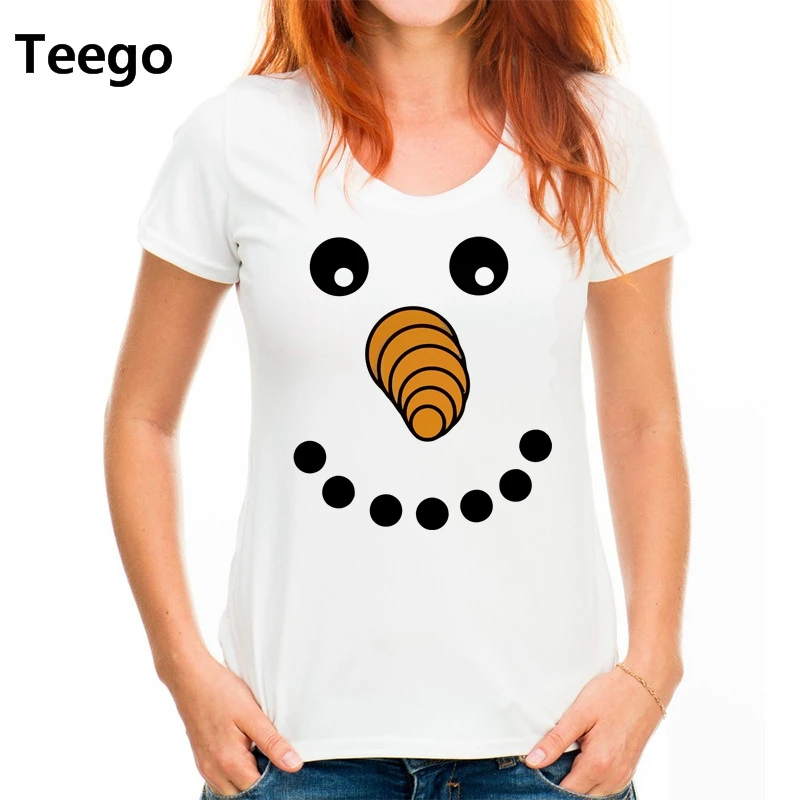 Снеговик лицо принт Для женщин футболка подарок настоящее Рождество