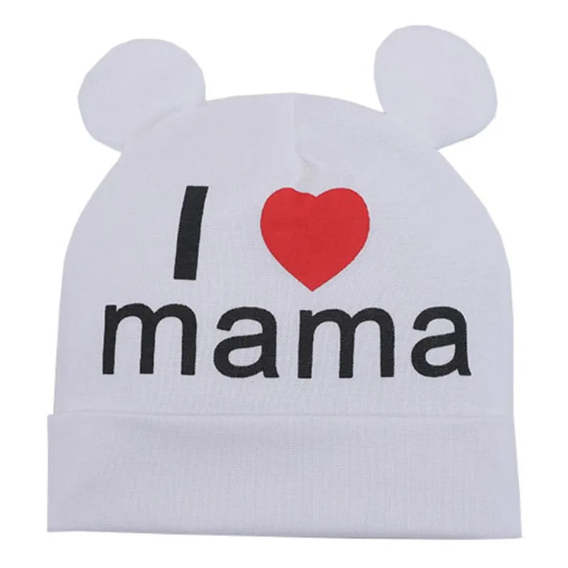 white ear with mama Новая весенне-осенняя милая детская шляпа с ушками, хлопковая шапка, шарф для девочек, шапки для младенцев, вязаные шапки с надписью «I Love MaMa Kids» для мальчиков, зимняя детская шапка - Цвет: white ear with mama