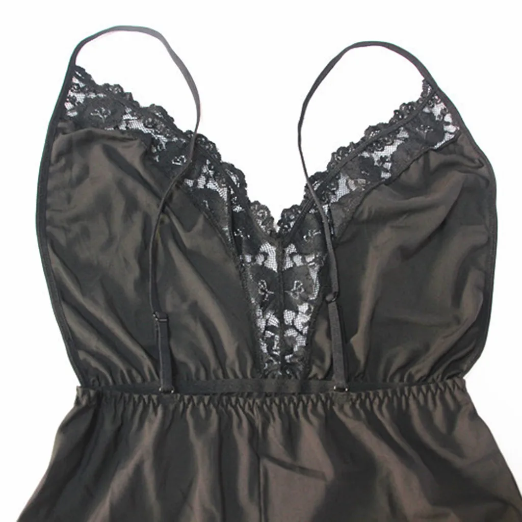 

Women Sexy V-neck Spaghetti Strap Halter Jumpsuit Nightgown Backless Lace Rompers for Women Lingerie Sleepwear Pijamas