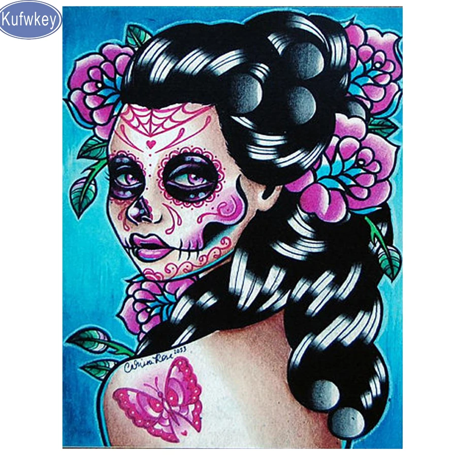 

Алмазная вышивка на заказ, полноформатная алмазная живопись с изображением черепа, девушки, портрет 5d, алмазная живопись «сделай сам», выши...