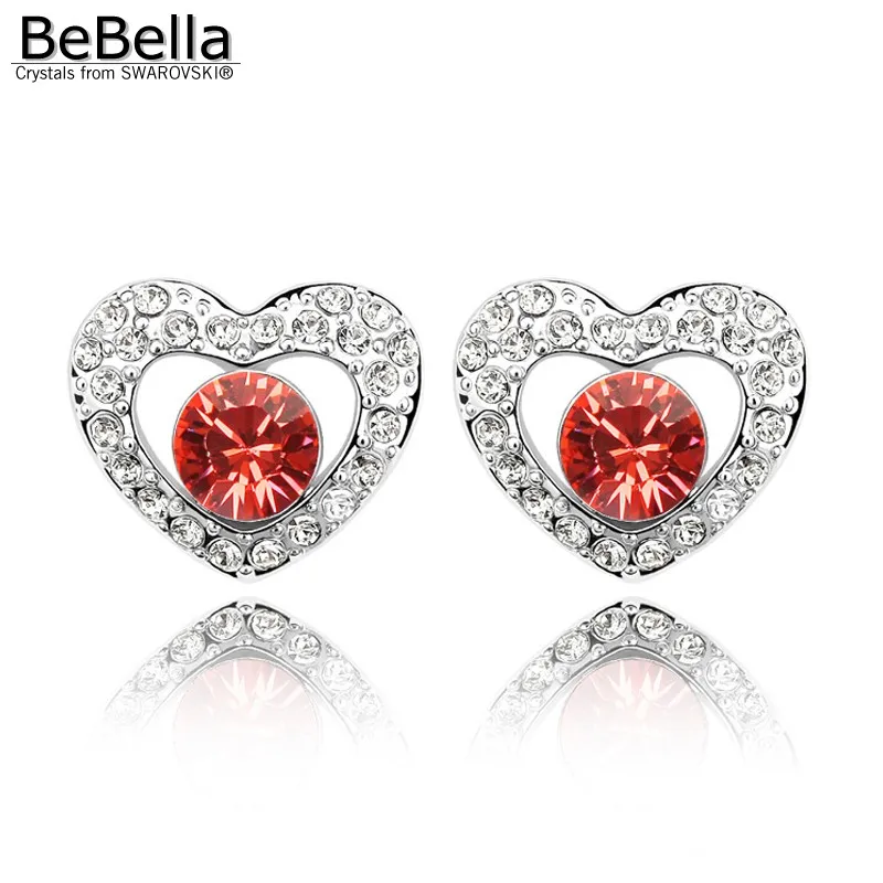 Женские серьги BeBella в форме сердца с кристаллами сделанные элементами Swarovski|heart