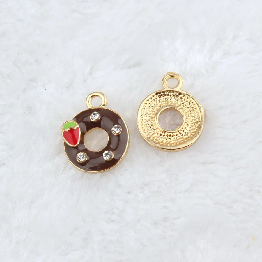 10 шт./лот цинковый сплав золотой тон пончик клубника резные Ясно горный хрусталь