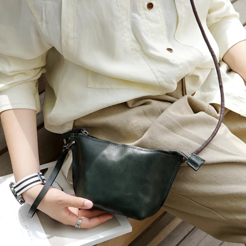 Literary Retro Designer Small Women Phone Handbag Real Leather Girls Tote Shoulder Purse Simple Classic Messenger Bag Body Bags | Багаж и