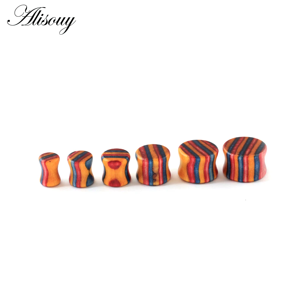 Colorful 1 Alisouy 1 пара деревянных ушных трубок 6-16 мм, набор для растягивания тоннелей, деревянные серьги, пробки для пирсинга, расширители для мужчин, туннели для плоти - Окраска металла: Colorful 1