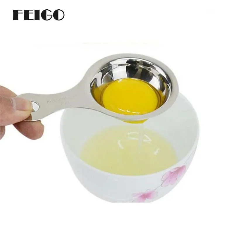 

FEIGO 1Pcs Hnad Stainless Steel Egg Separator Tool Spoon Egg Yolk White Separator Egg Divider Kitchen Gadgets Hand Egg Tool F461