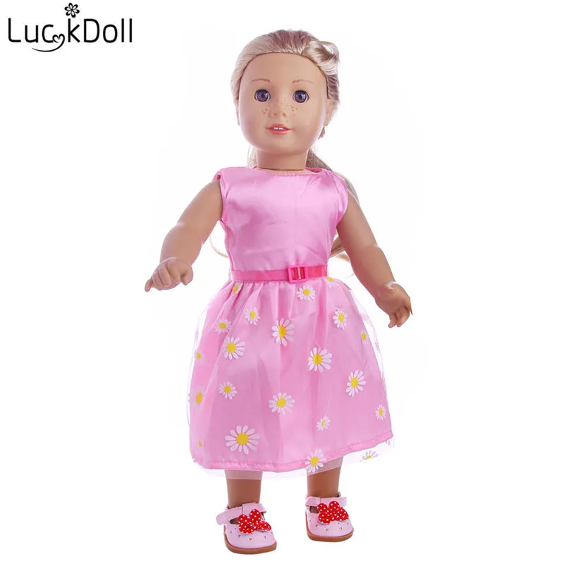 Платье без рукавов с цветочным принтом LUCKDOLL для кукол размером 43 см или 18 дюймов