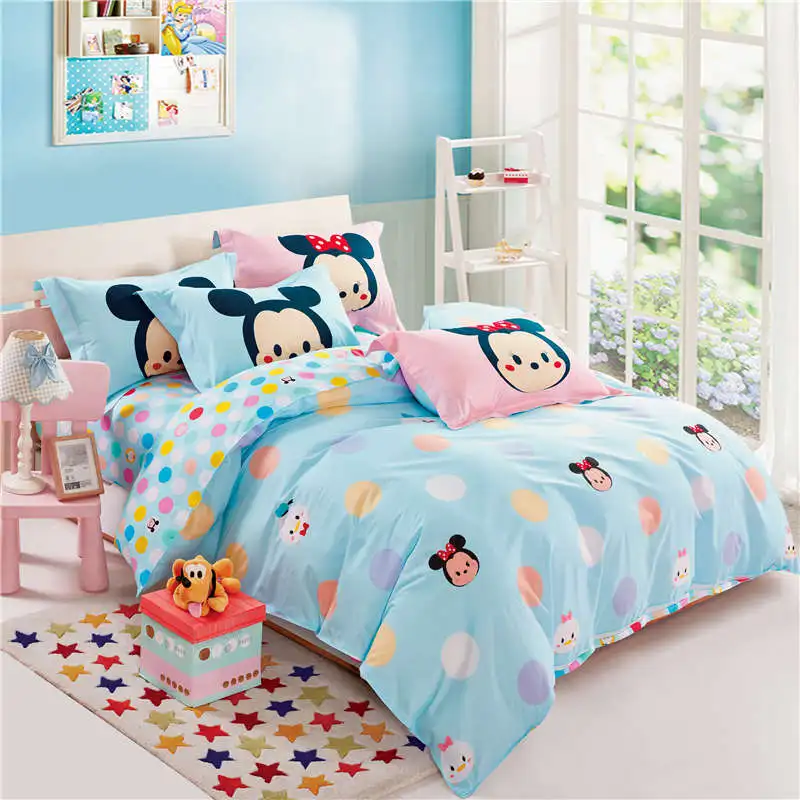 

DISNEY TSUM comforter bedding set cute mickey minnie mouse duvet cover girl child bed linenes 100% cotton flat fitted sheet blue