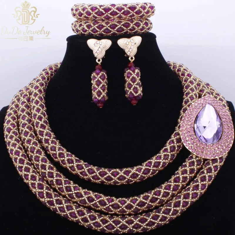 Новые фиолетовые Ювелирные наборы для невесты 3 слоя свадебных ювелирных изделий