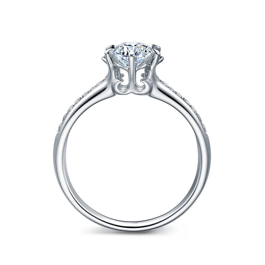 0.3carat Round Cut Real Diamond Engagement Ring Halo Style 6-Prong Setting Solitaire with Accents 14k White Gold for Women | Украшения и