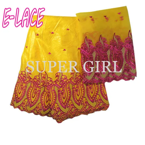 5 ярдов Базен кружево + 2 чистая кружева вышитые кружевной ткани Африканский