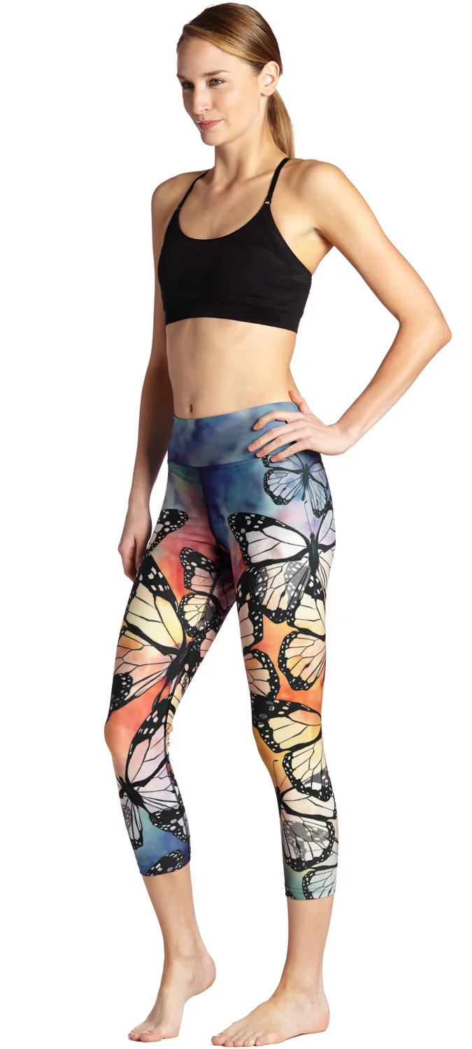 Новинка фиолетовая стрекоза тренировочные плотные Капри с 3D принтом зеленая