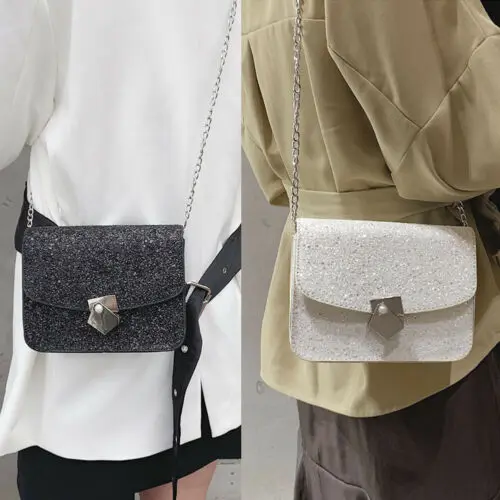 Маленькая сумка с блестками для девочек повседневная клатч через плечо клапаном