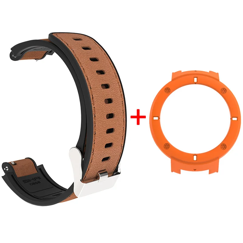 Смарт-часы ремешок для Amazfit Verge Xiaomi Huami 3 силиконовый кожаный ремешок защитный ПК Бампер чехол заменен браслет чехол SIKAI - Цвет: strap orange cover