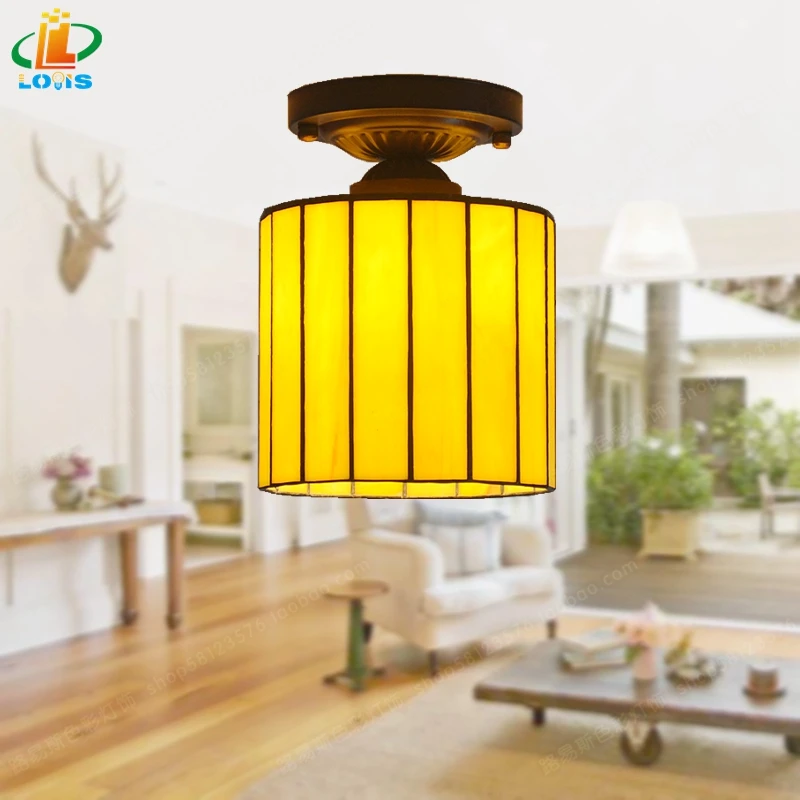 Потолочный светильник в стиле Тиффани желтое стекло лампа античном для гостиной