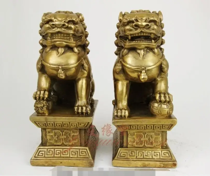 Китайский фэн-шуй Pure Brass Bei Jing Fu Foo Fog Лев дворец дверь Статуя Пара | Дом и сад