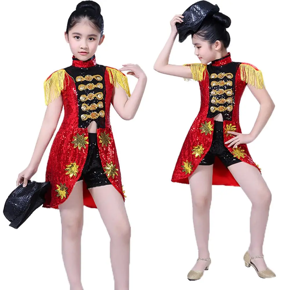 

2Pcs Kids Girls Jazz Sequins Costume Stage Performance Ceremonial Army Cosplay Set