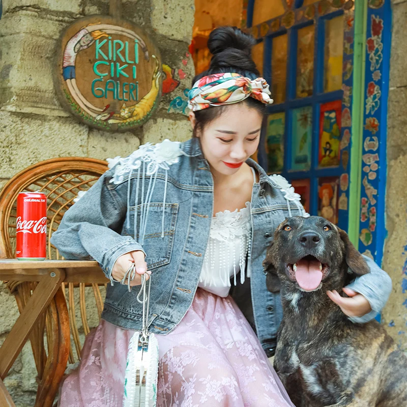 Новое поступление 2018 винтажная женская джинсовая куртка с аппликацией из бисера