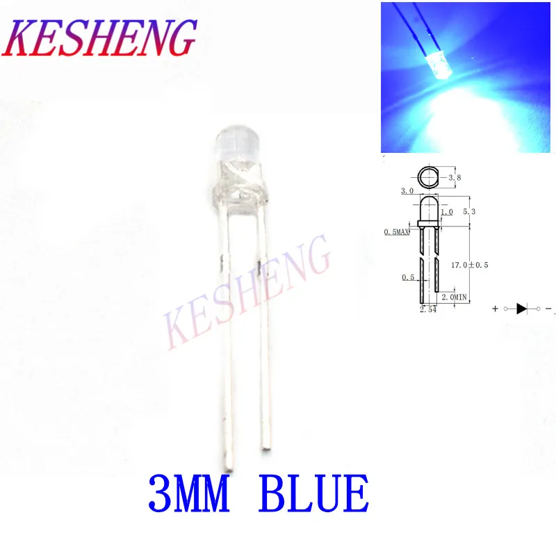 100 шт./Новинка 3 мм круглый супер яркий синий светодиод комплект диодов для Arduino