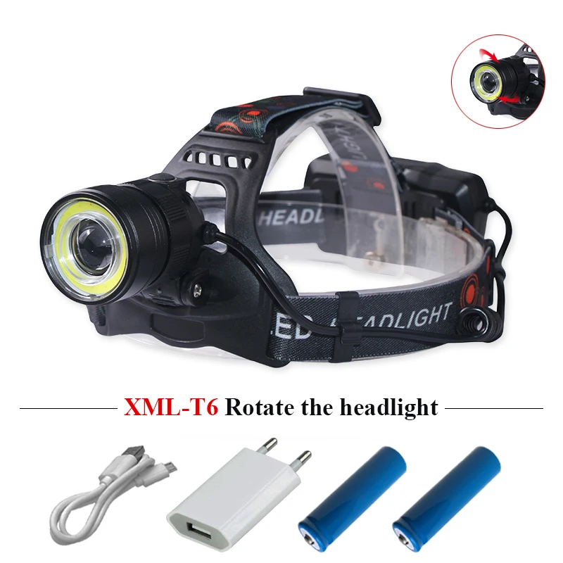Яркая дорожная фара usb zoom cob xml t6 Camp Головной фонарь Водонепроницаемый Lanterna led linterna