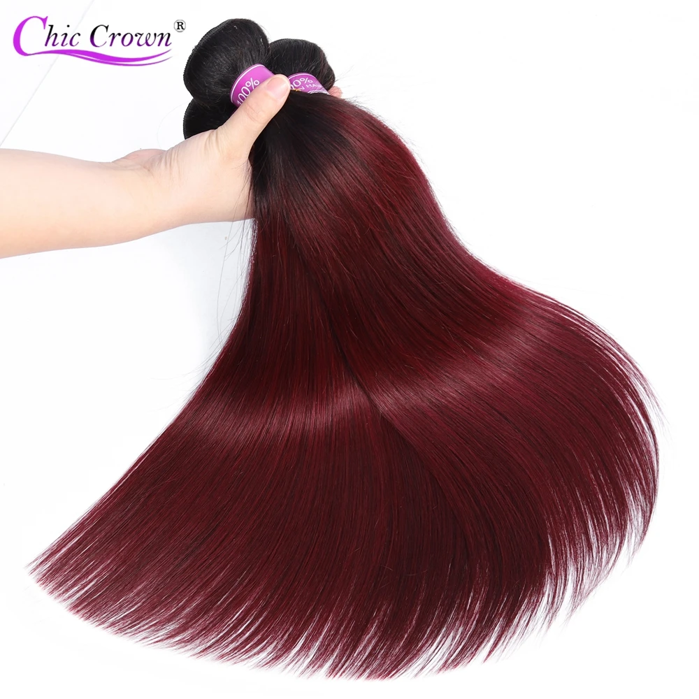 Бордовый прямые волосы 4 пряди с эффектом деграде (переход от темного к