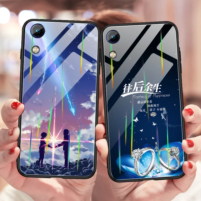 Case for Huawei Honor 8A Y6 Pro 2019 Tempered Glass Luminous Wolf Shockproof Cover |