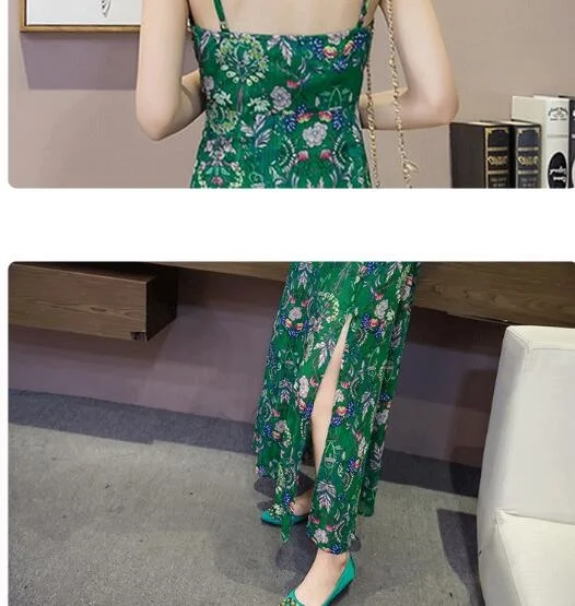 Богемное сексуальное пляжное платье макси на бретелях спагетти с цветочным