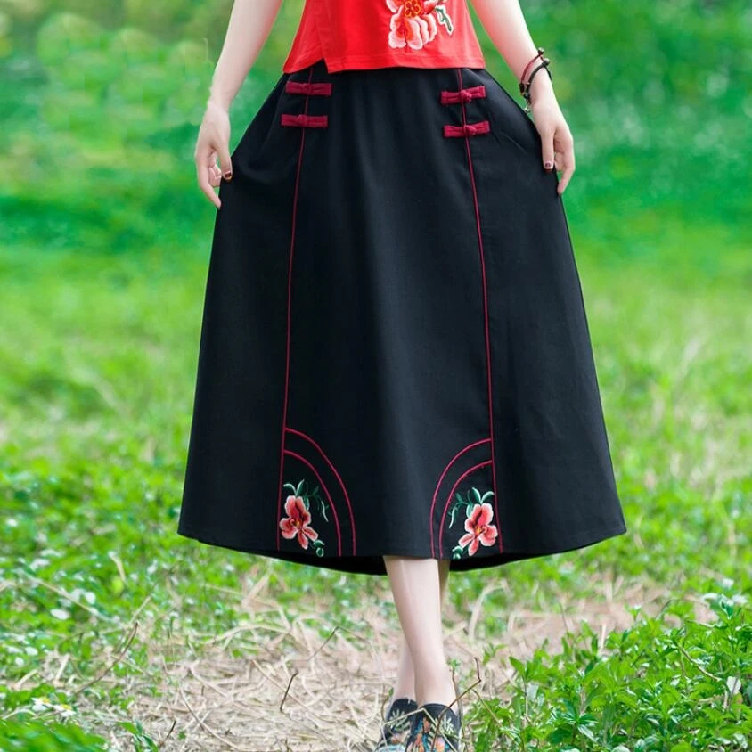 Традиционная китайская одежда для женщин юбка миди повседневное Хлопковое