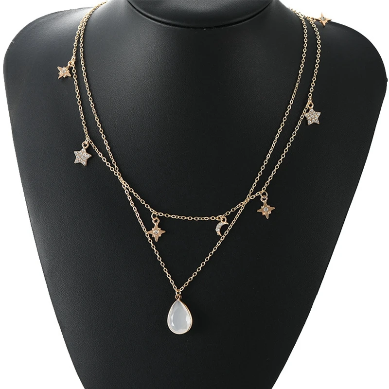 Корейский простой камень кулон ожерелье s для женщин Двухрядное ювелирное