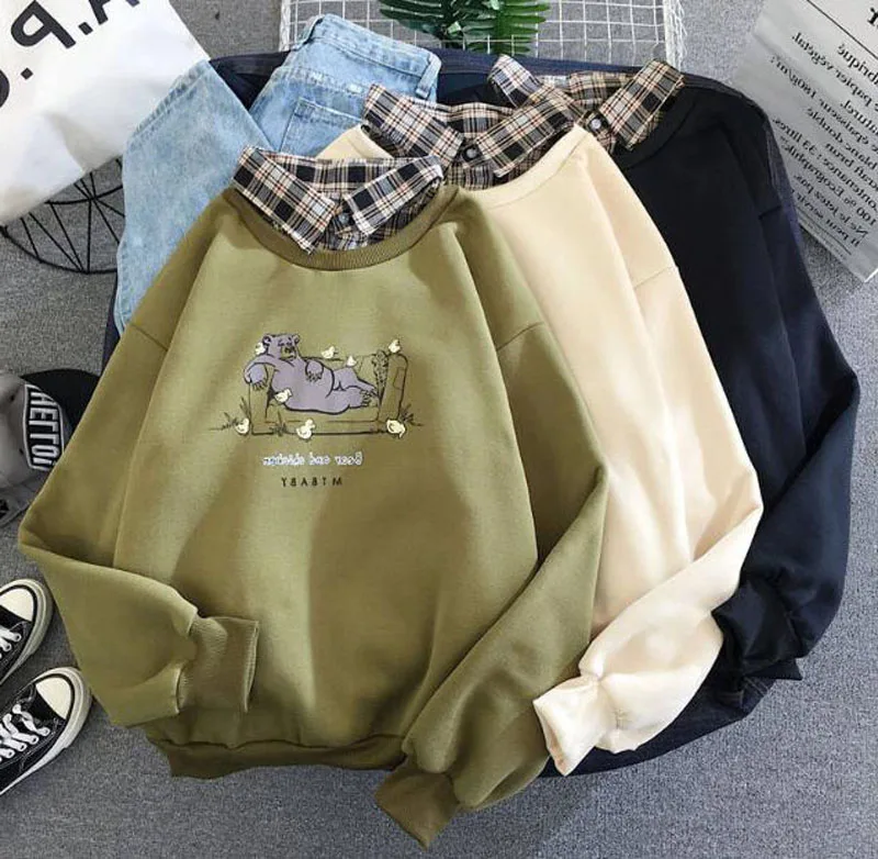 Весна Ins Harajuku с длинным рукавом женская футболка Поддельные из двух частей 6 цветов можно выбрать повседневная женская футболка ZO1795