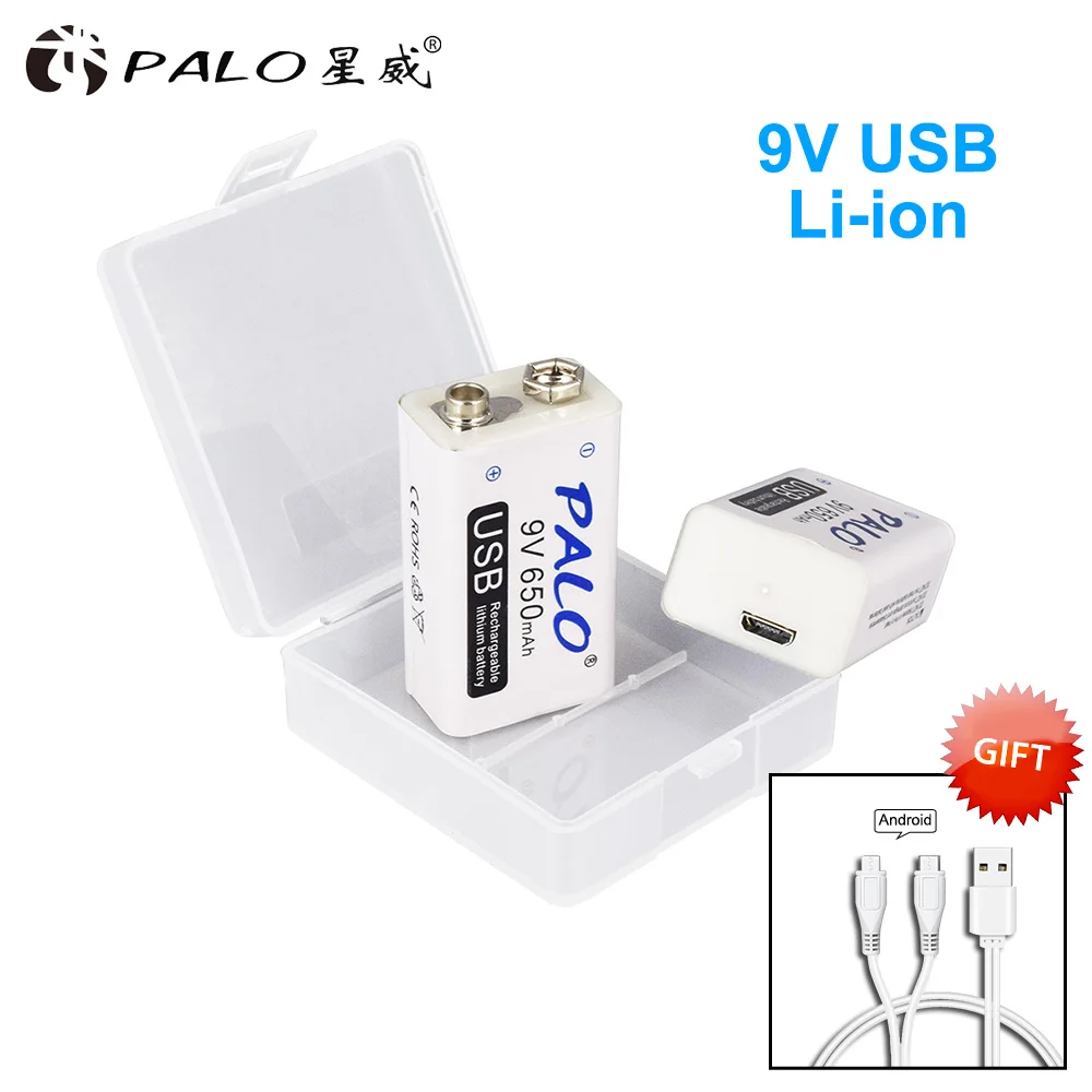 2PCS PALO 9V USB 6F22 батарея li-ion 650mAh аккумуляторная батарея для радиоуправляемого вертолета модель микрофона гитара Эквалайзер дымовая сигнализация мультиметр - Цвет: 2PCS