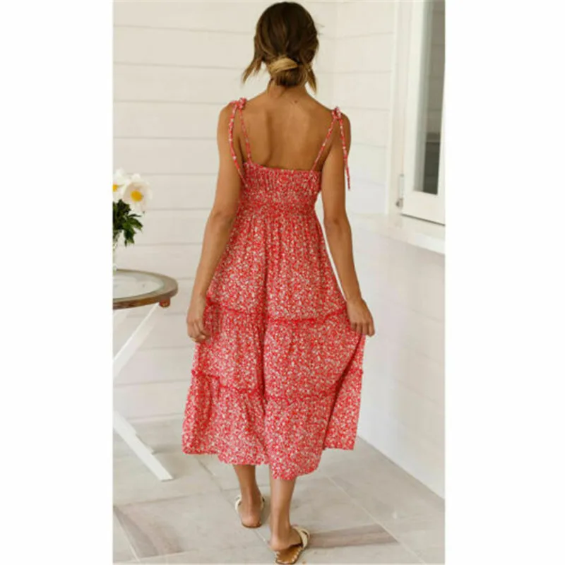 2019 Women Ladies Maxi Sweet Print Sleeveless Spaghetti Strap Strapless Dress Floral Summer Evening Party Long Sundress S-XL | Женская
