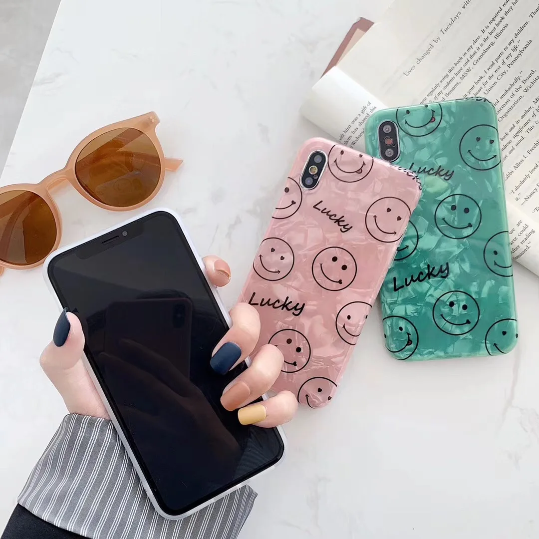 Летний свежий зеленый чехол со смайликом для Iphone X Xs Max Xr простой Блестящий