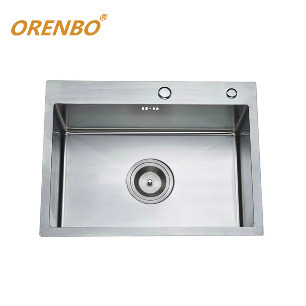 

Handmade Kitchen Sink 55*45*21CM SUS304 Stainless Steel Brushed Single bowl kitchen sink With Drainer Without kitchen faucets