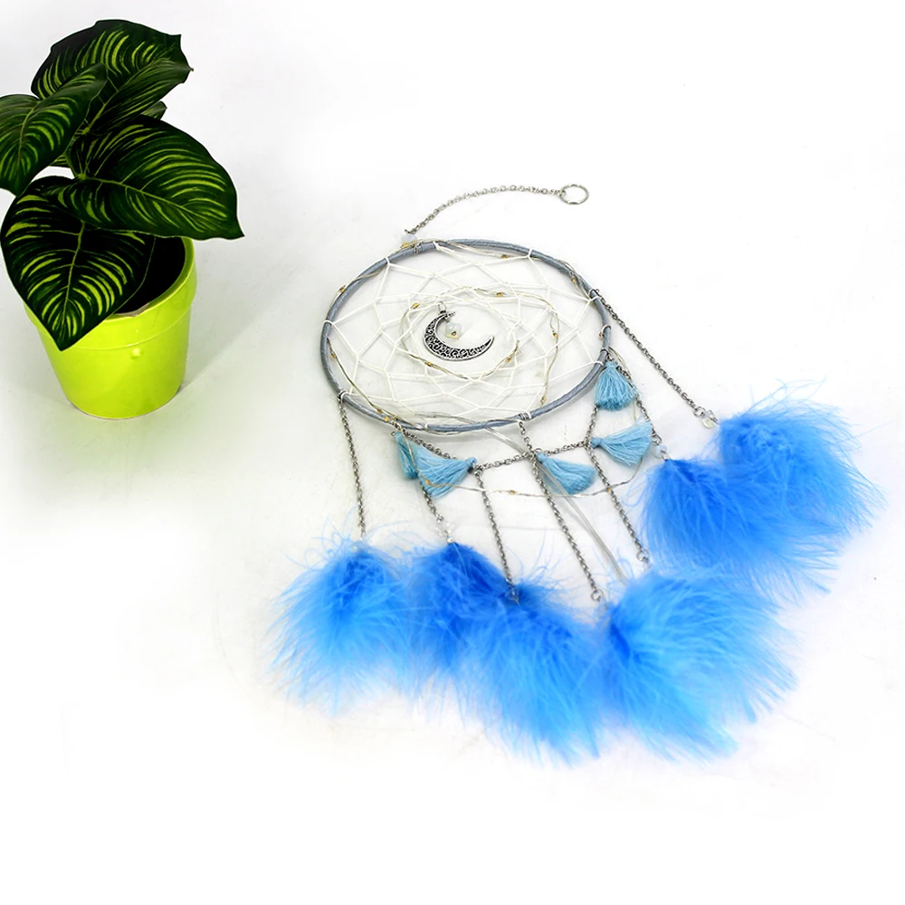 Dream Catcher DIY Home decoration Handmade led Lighting Moon Design Feather Craft Hanging Dream Catcher for Kids girls room Gift