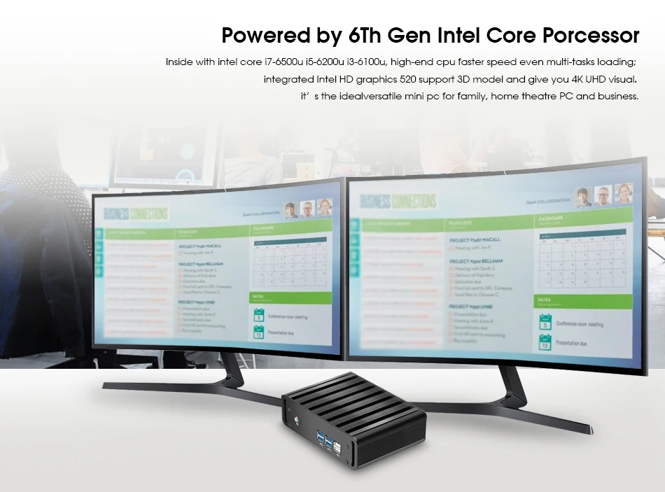 Мини ПК Windows 10 Intel Core i7 6500U 8 Гб DDR4 240 ГБ mSATA SSD HTPC 4K UHD HDMI VGA WiFi 4* USB3.0 2* USB2.0 игровой ПК