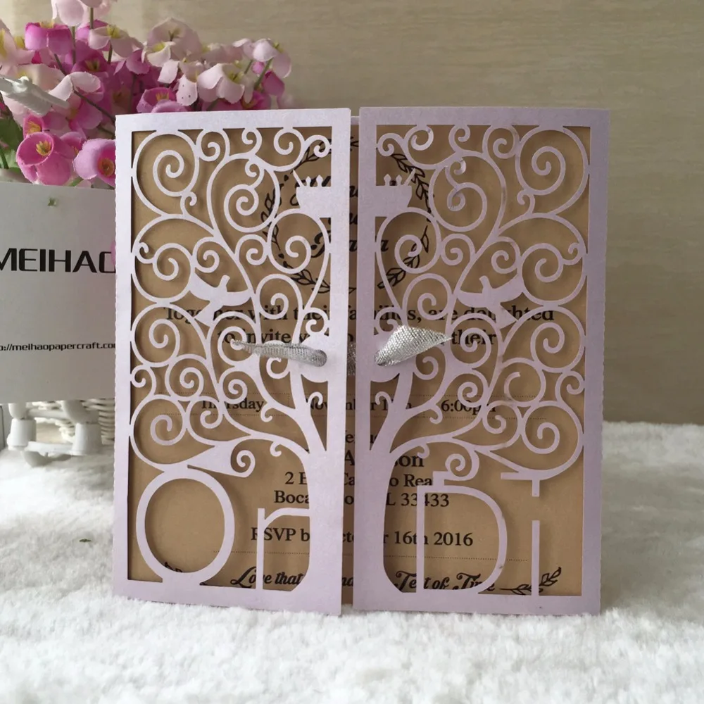 

100pcs hollow custom initinal wedding invitation laser Luxury Wedding Invitations Card Elegant Lace Favor Wedding party supplies