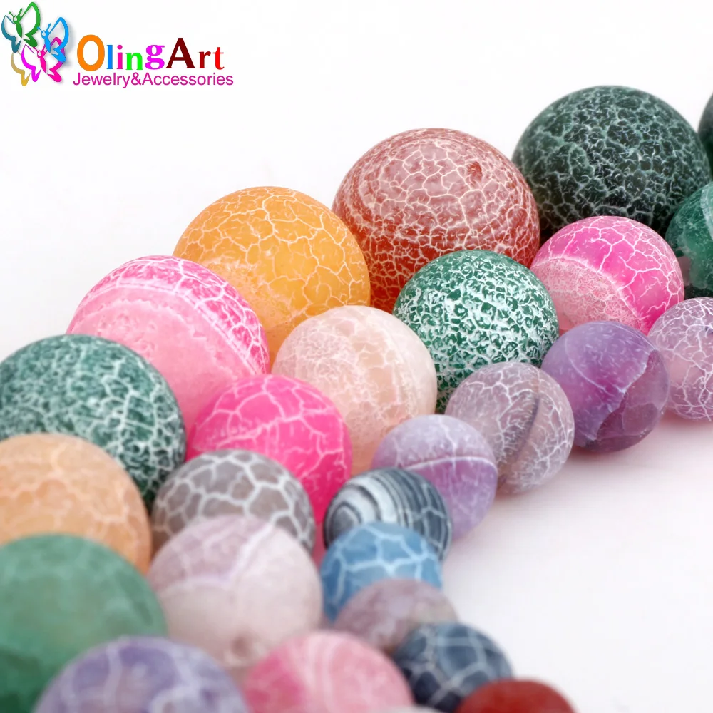 

Olingart 6MM/8MM/10MM Mix 50pcs Round Matte multicolor dyeing White stripe Natural Stone Loose Beads DIY necklace Jewelry Making