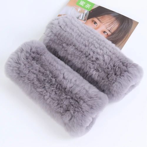 BLUE GREY Мода для девушек Настоящий мех кролика перчатки Хорошие эластичные вязаные мех кролика Рекс Варежки женские теплые Настоящий мех кролика перчатки - Цвет: BLUE GREY