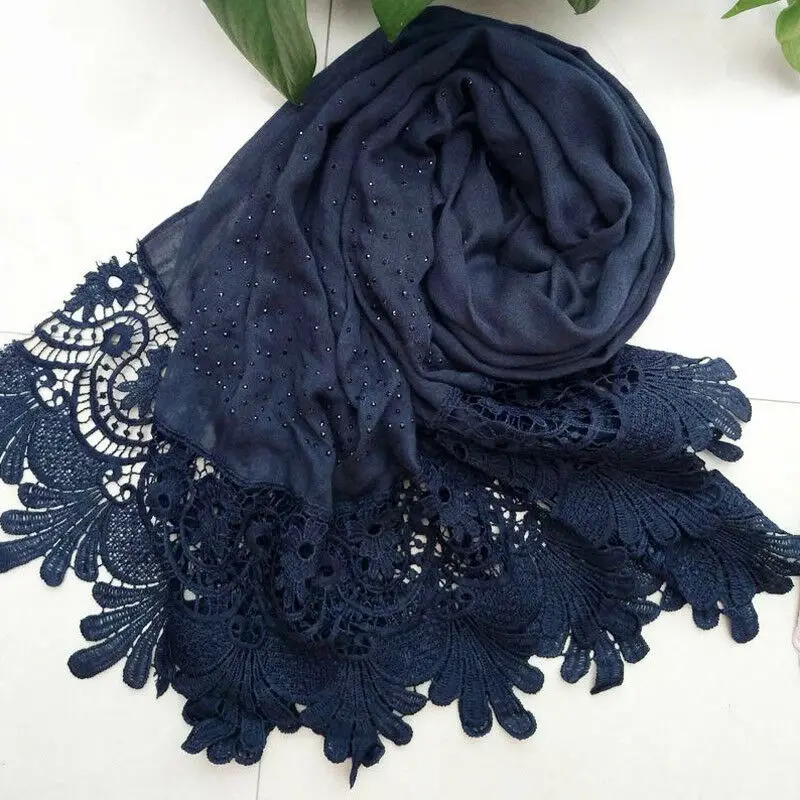 Новинка 2019 роскошный женский шарф шаль цветочный кружевной хиджаб с краями