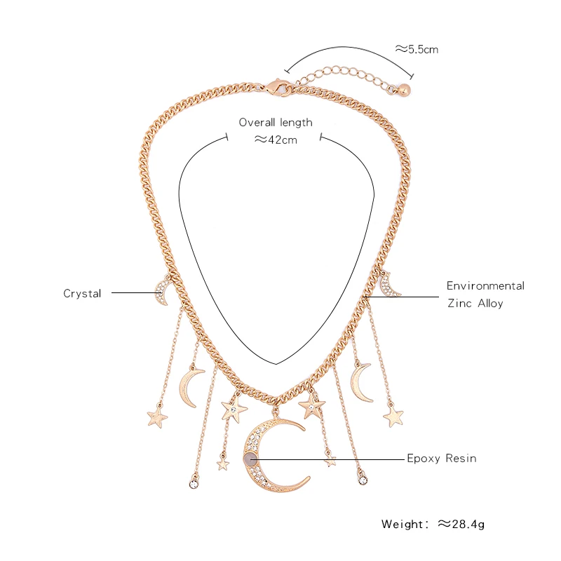 JOOLIM ювелирные изделия оптом/2017 Луна Звезда цинковый сплав колье ожерелье Модные