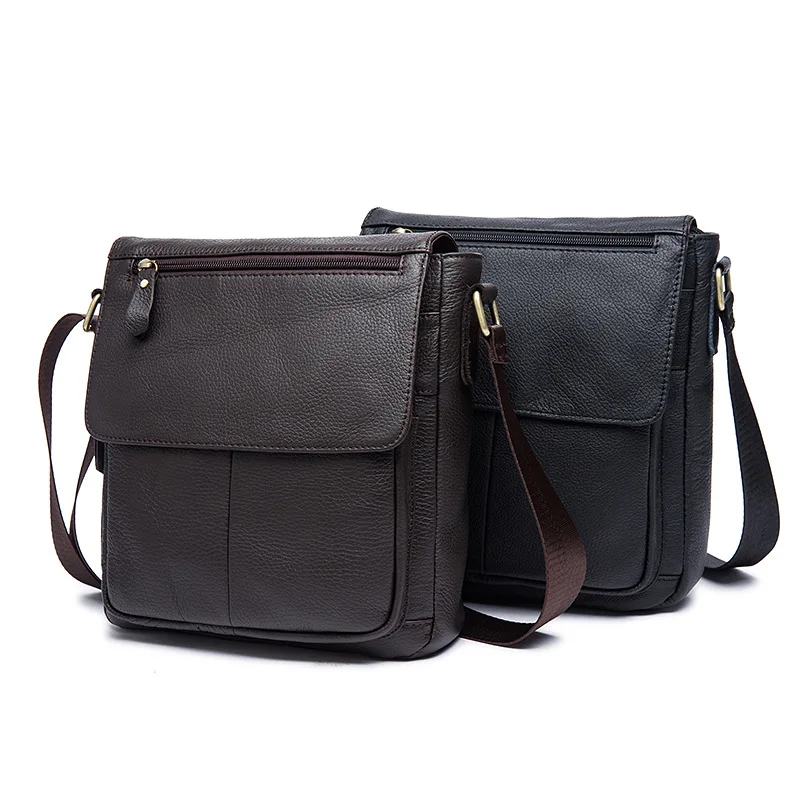 

Factory direct leather economic and trade durable men's bag first layer Cowhide casual flip zipper Messenger bags