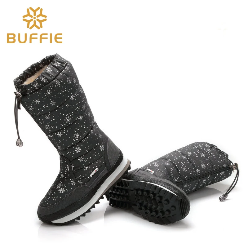 Женские сапоги на меху теплые Нескользящие с цветком вишни серого цвета размеры