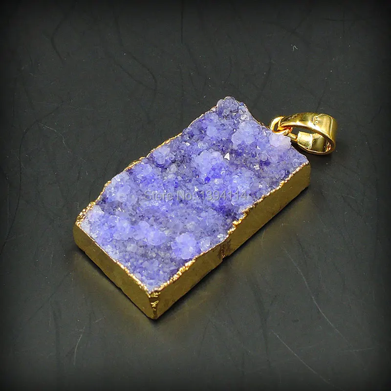 Смешанные цвета Кристалл Druse прямоугольная Подвеска 24K золото облицовка около 30*15