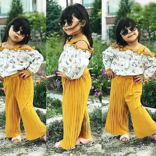 Модные детские топы с цветочным принтом на бретелях для девочек свободные штаны