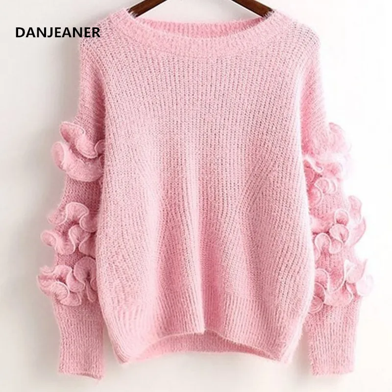 Danjeaner брендовый корейский модный трехмерный цветочный вязаный свитер Женский