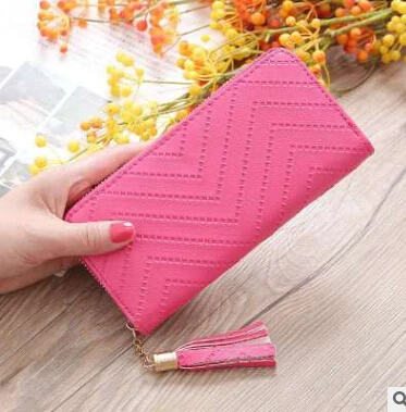 rose red Новая мода женщин ПУ клатч кошелек дамы Твердые кисточкой Длинный держатель карты Чехол кошелек - Цвет: rose red