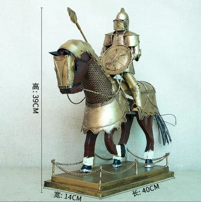 Iron warrior knight handi de Metal, armadura medieval europea, modelo de caballero guerrero de hierro, estatua art&iacute;stica de estatuilla-0