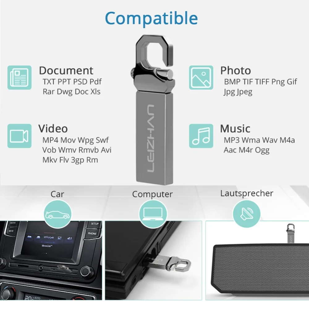 Металлические флеш накопители LEIZHAN USB 2 0 накопитель 64 ГБ 32 16 8 4 Гб серебристая